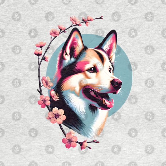 Norwegian Lundehund and Spring Cherry Blossoms Portrait by ArtRUs